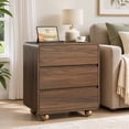 thumbnail image 6 of Aufeile Nightstand with Charging Station, Modern Curved Nightstand with 3 Drawers, Bedside Table for Bedroom, Walnut, 6 of 9