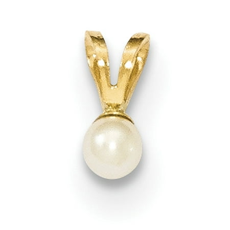 - 14k Yellow Gold 4mm Round White Freshwater Cultured Pearl Pendant Charm Necklace Gifts For Women For Her