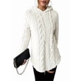 thumbnail image 1 of Women'S Solid Color Long Sleeve Hooded Jacquard Sweatshirt Jacket Slim Fit Drawstring Plush Sweatshirt White M, 1 of 8