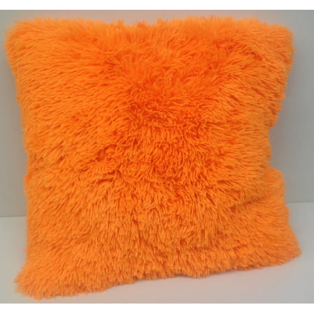 Set Of 2 Large Shaggy Fur Toss Throw Pillows Neon Orange 20 X