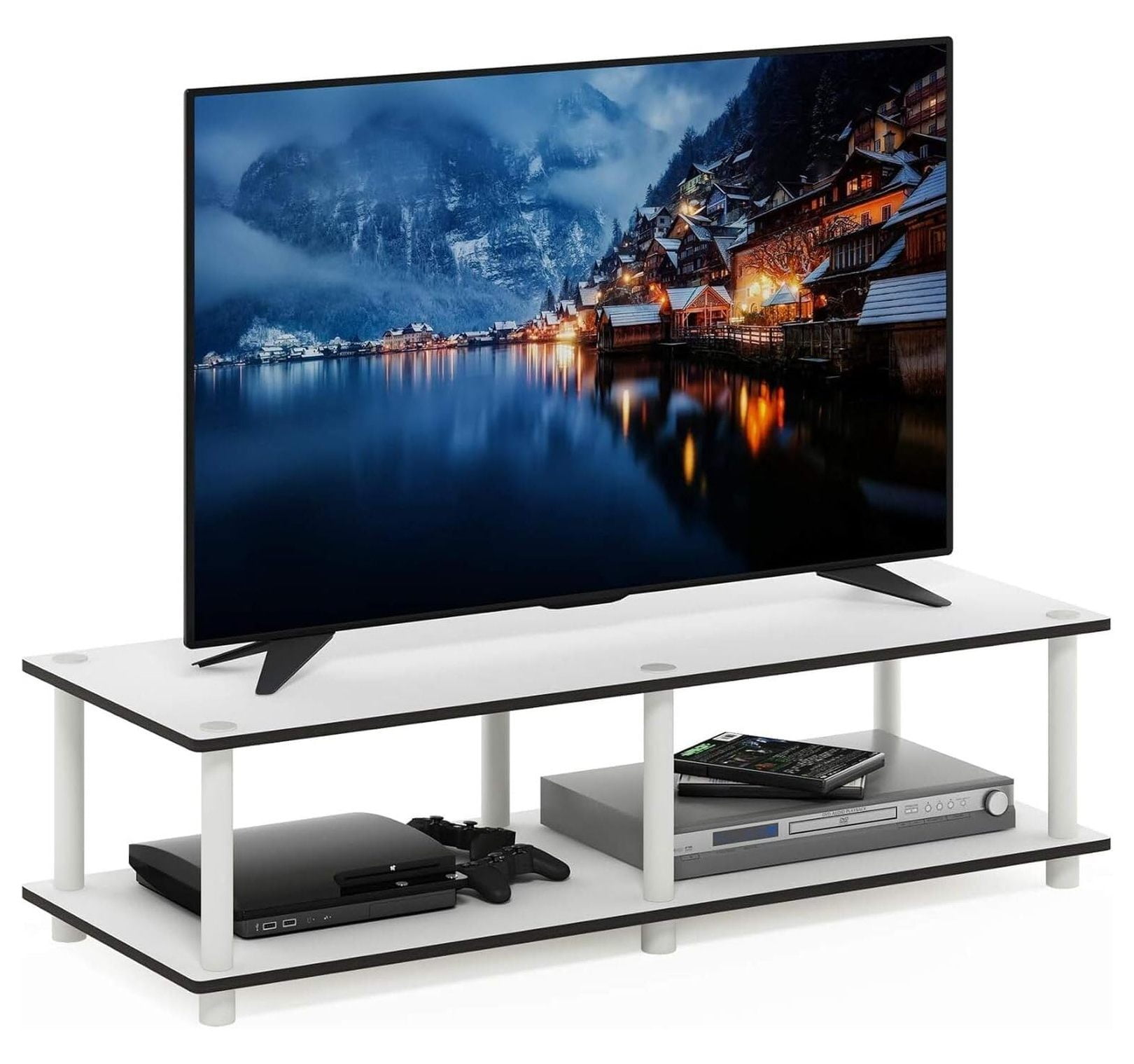 60 Inch TV Stand No Tools Assembly, White Entertainment Center for 42-65in TVs