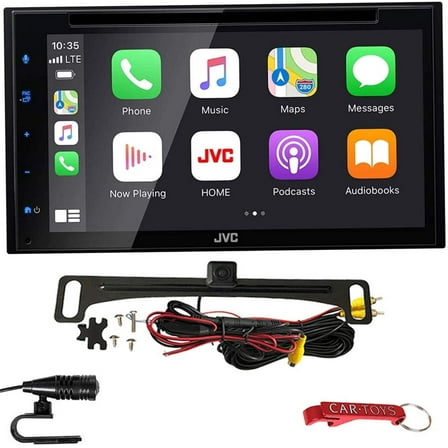 JVC KW-V660BT Car Stereo Bundle with ACAM4 Backup Camera. Apple CarPlay and Android Auto 2-DIN Multimedia Receiver, DVD/CD Player w/ 6.8" Capacitive Touchscreen, Bluetooth, SiriusXM Ready, 13-Band EQ
