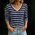 thumbnail image 2 of yillto Women Striped Shirts V Neck Long Sleeve Tops Casual Stretch Basic Tee Going out Top Clothes, 2 of 7