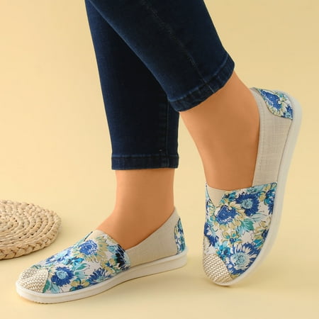 

sebulube Ladies Floral Cartoon Printing Shoes Fashion Soft Sole Cloth Shoes Linen Soft Sole Cloth Shoes Beef