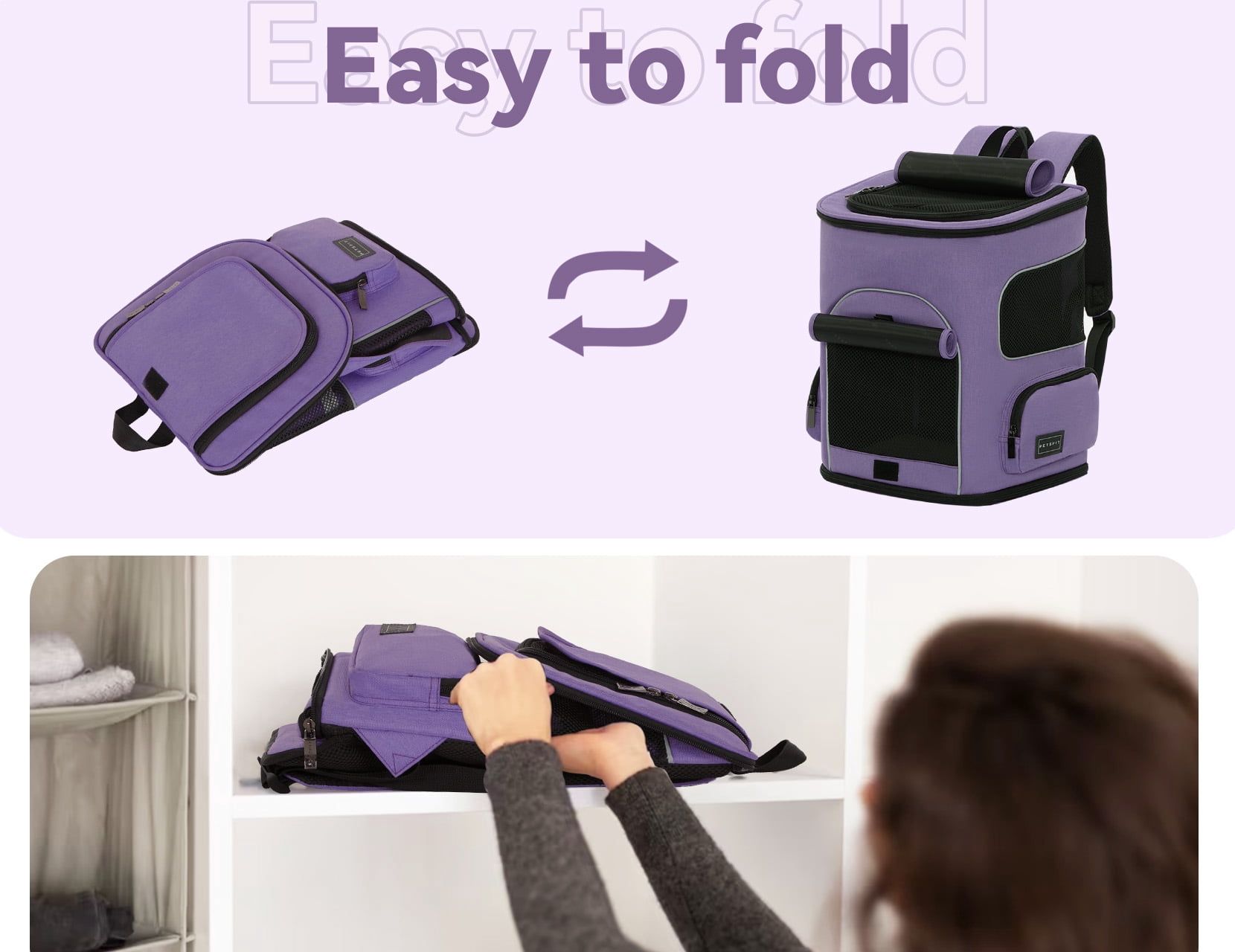 PETSFIT Cat Backpack Carrier with Upgraded Waist Protection,Pet Backpack for Small Dogs and Cats, Ideal for Outdoor Traveling, Hiking, and Camping (Purple)