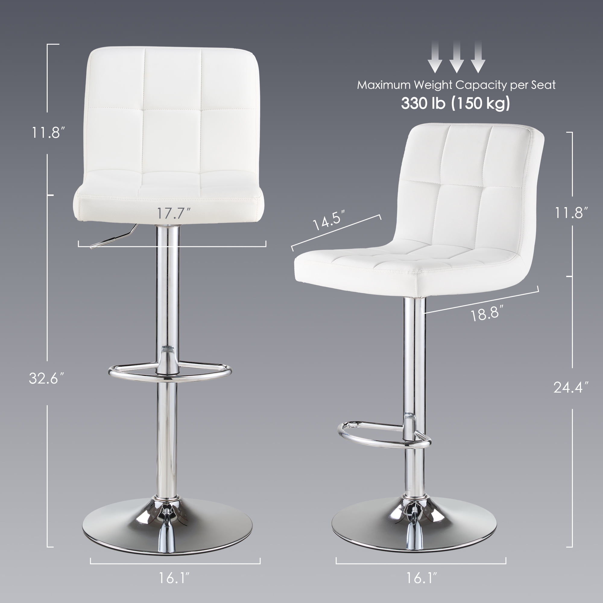 AUNEKIV Bar Stools, Thickened Seat Cushion Square Swivel Bar Stools with Back, Adjustable Counter Height Bar Chairs for Kitchen Island, Dining Room, White