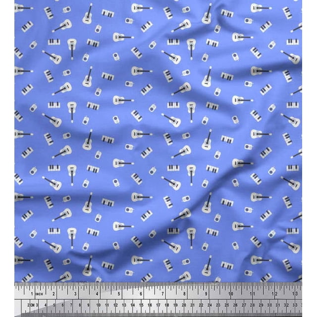 Soimoi Georgette Viscose Fabric Radio Transistor,Guitar & Piano Musical Instrument Decor Fabric Printed Yard 42 Inch Wide