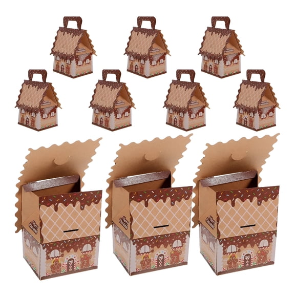 CCOCC 10 Pcs Gingerbread House Candy Box Gift Boxes Christmas Favor Boxes Bakery Treat Boxes Container Bag Christmas Treat Boxes