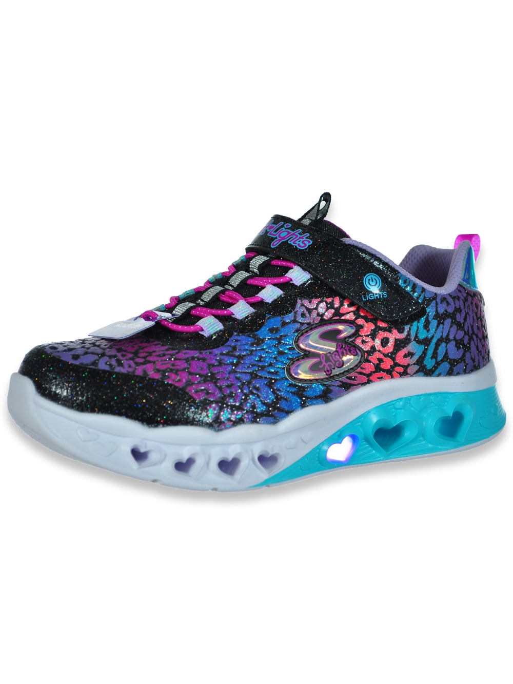 novato Más músico Skechers Girls' Leopard Heart Light-Up Sneakers - black multi, 13 youth -  Walmart.com