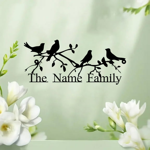 Custom Personalized Family Name Sign Custom Metal Wall Art Decorative Hanging Outdoor Wall Decor Birds Wall Art