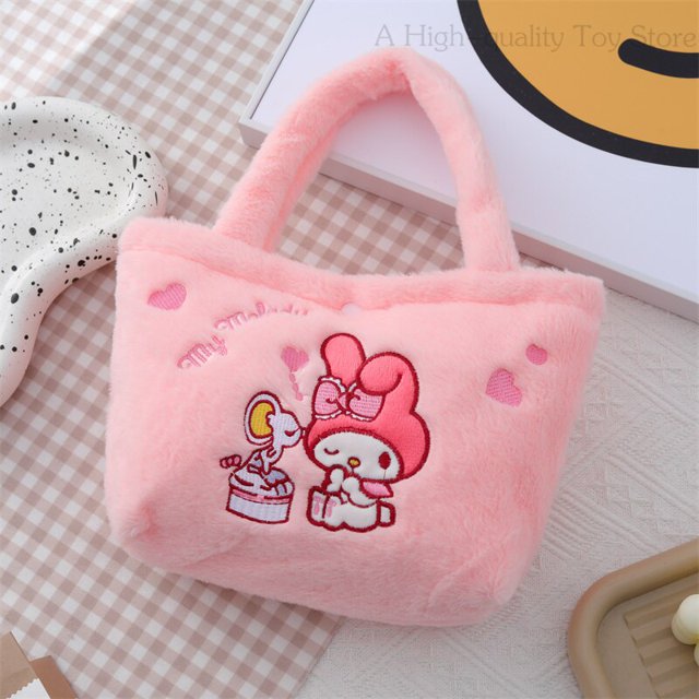 Mochila Kawaii de Hello Kitty Sanrio para niñas, bolso de felpa, Anime Kuromi Plushie, Mymelody, Cinnamoroll, bolsos de mensajero de dibujos animados