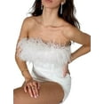 thumbnail image 3 of hirigin Summer Bodycon Dresses for Women, Sleeveless Solid Color Feathers Boat Neck One-Piece, White/Black, S/M/L, 3 of 5