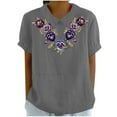 thumbnail image 2 of Fiudx Ofertas Del Día Camiseta Holgada Informal con Estampado para Mujer, Tops de Manga Corta con Cuello de Muñeca, Blusa Bonita y de Lino, 2 of 4