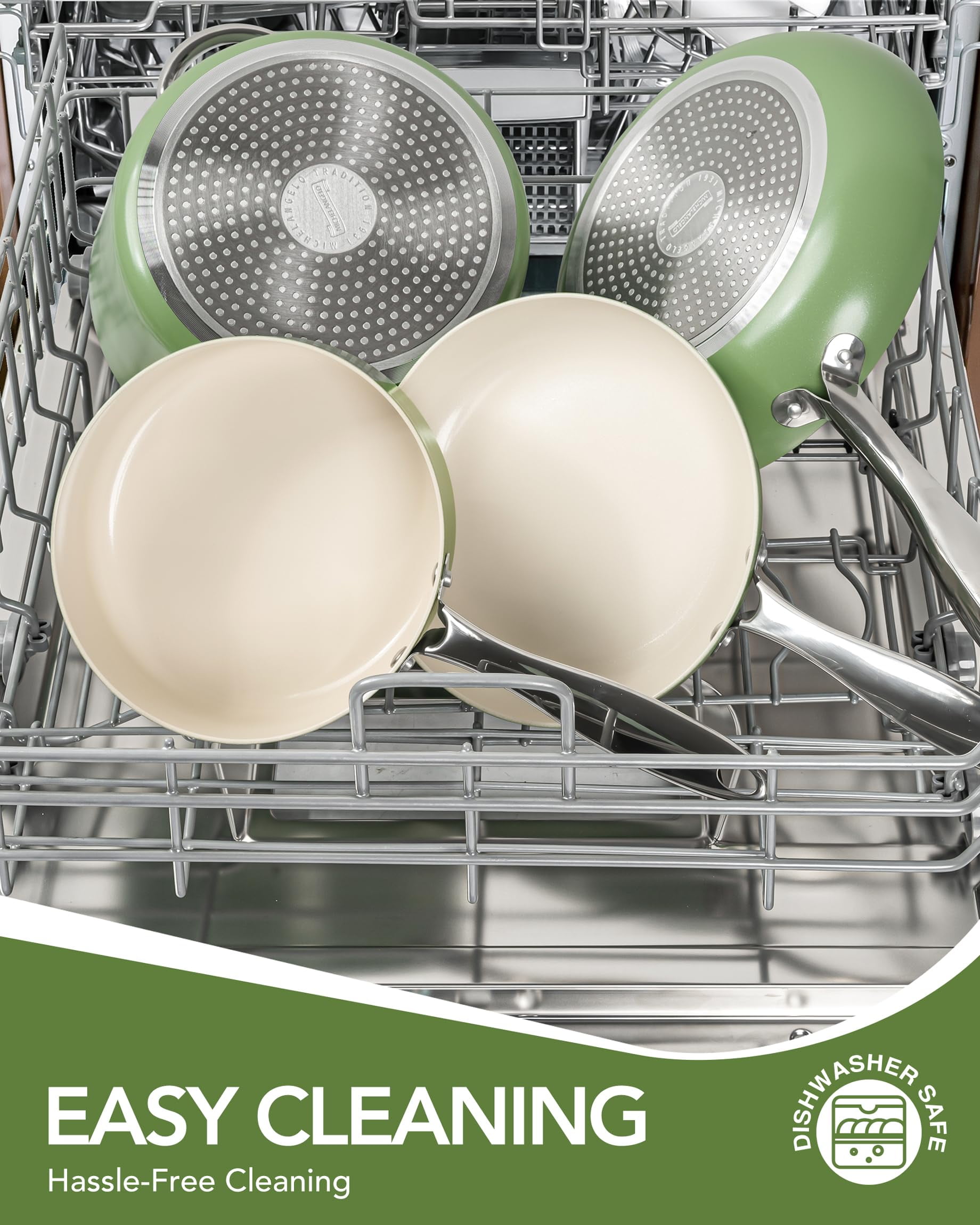 MICHELANGELO Pots and Pans Set Non Stick - Ceramic Cookware Set, 8-Pcs Nonstick Pots and Pans with Ergonomic Handle, Dishwasher Safe & Induction Compatible, Green