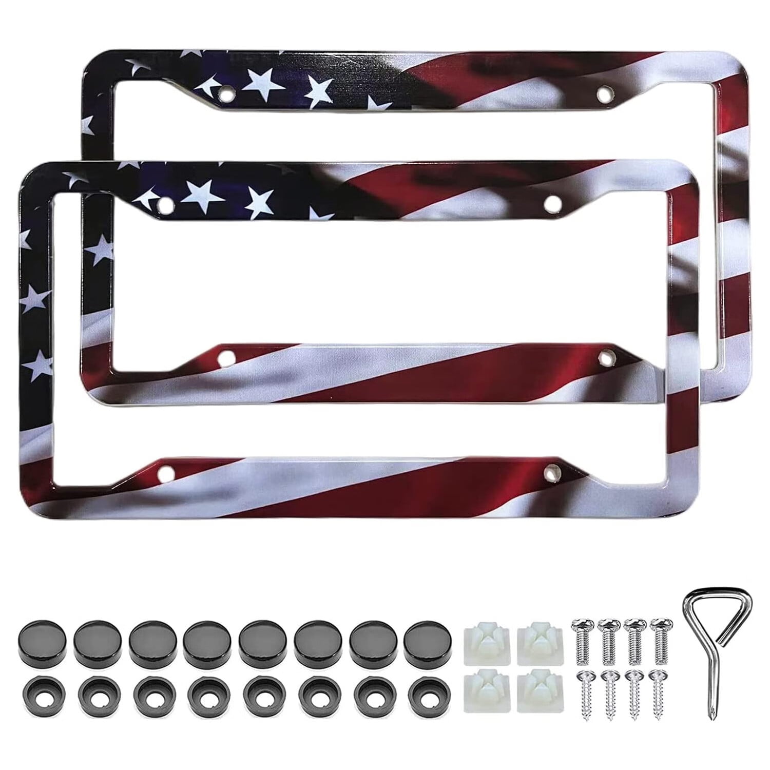 American Flag License Plate Frame Holder 2 Pack Universal Aluminum