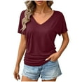 thumbnail image 2 of FRSASU Womens Summer T-Shirts Short Sleeve V Neck Dolman Tops with Side Shirring Loose Fit Shirts Spring Fashion Wine, 2 of 9
