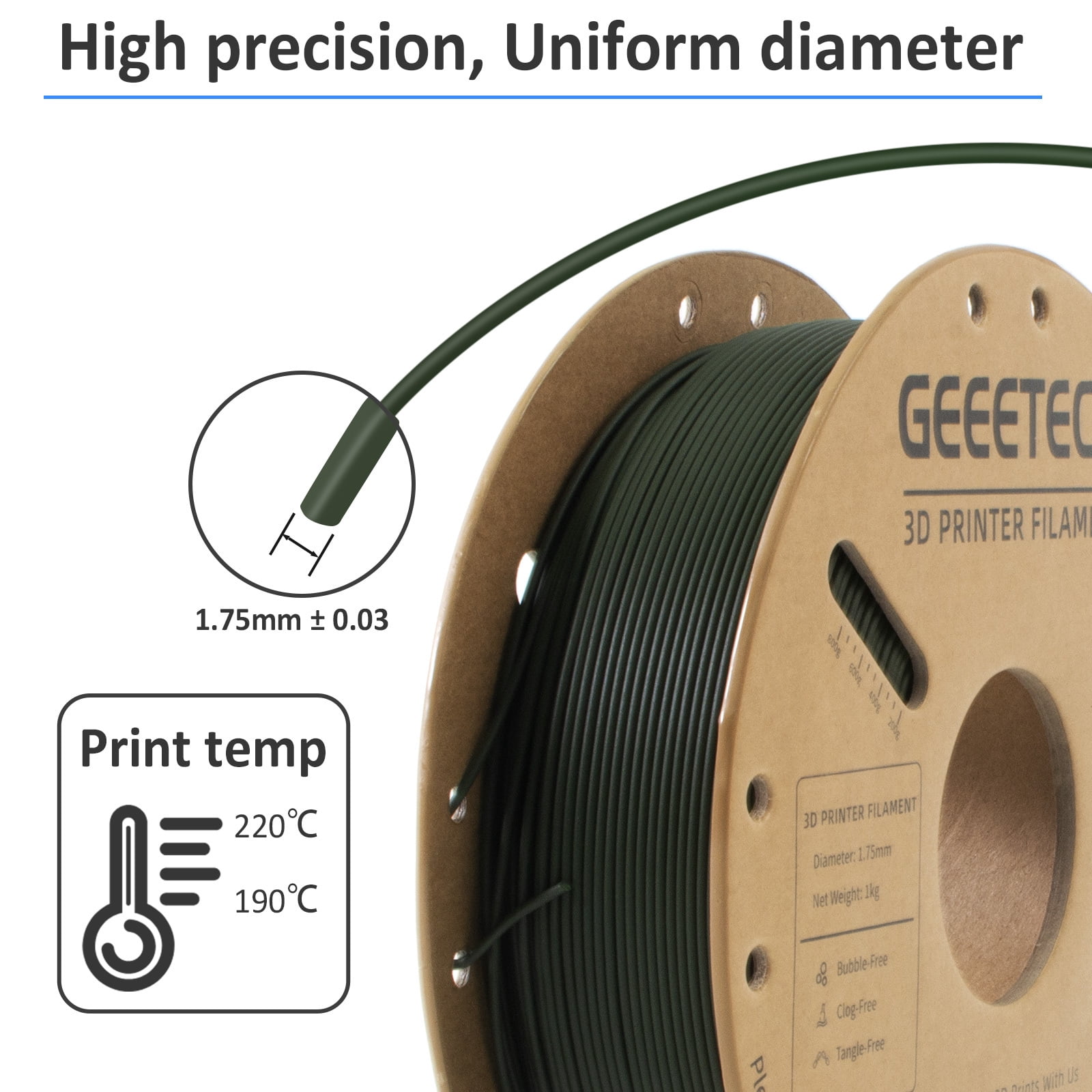 Geeetech 5pcs 3D Printing PLA Carbon Fiber Filament 1.75mm Dimensional Accuracy +/- 0.03mm 5kg(11 ib) Matcha Green