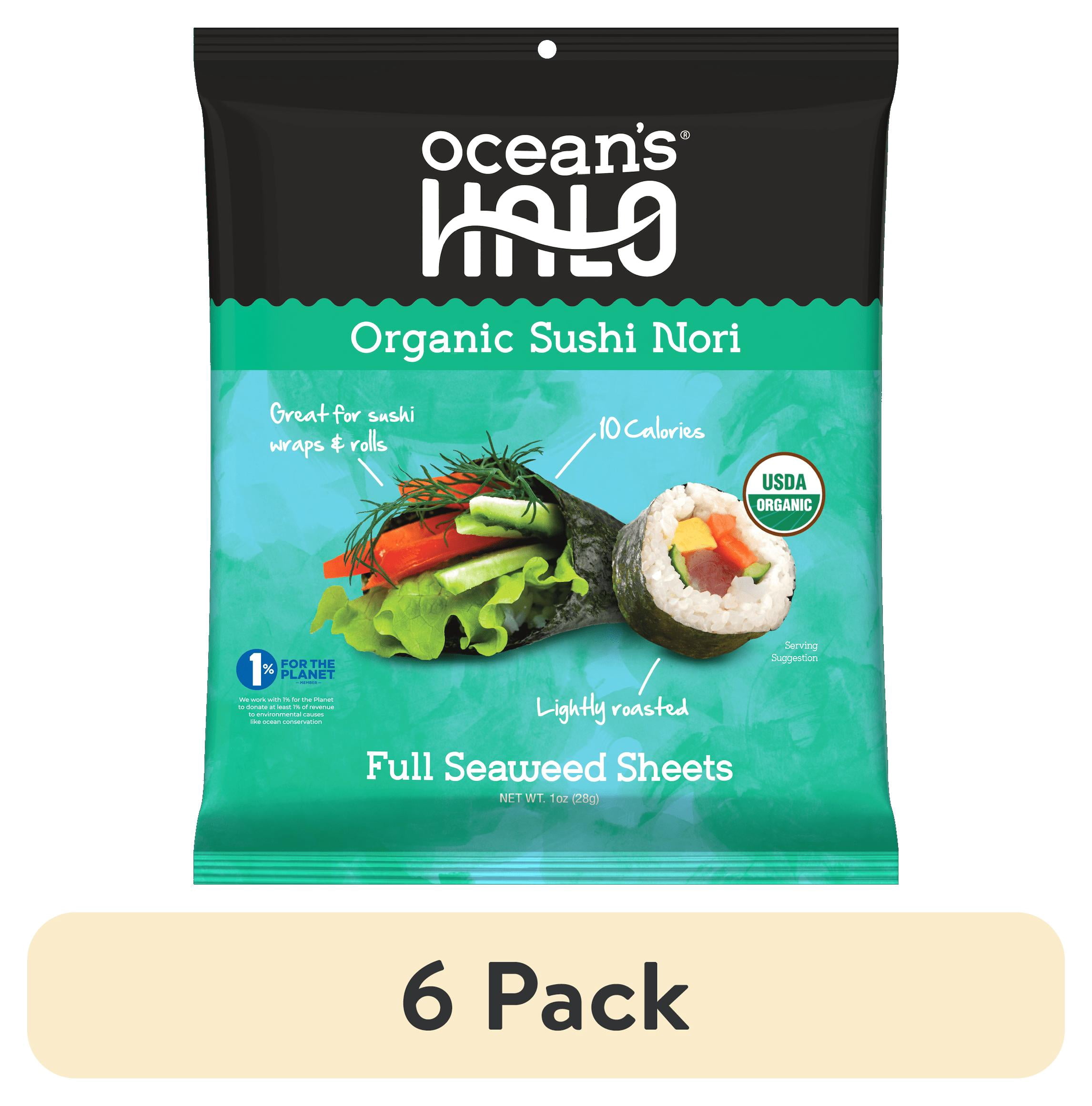 (6 pack) Ocean's Halo, Sushi Nori Seaweed, Organic, Vegan, Perfect Paper for Wraps, Shelf-Stable, 1 oz.