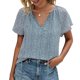 thumbnail image 5 of Camisas de verano de manga corta con volantes y cuello en V con estampado floral informal para mujer, 5 of 5