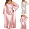 thumbnail image 3 of YanHoo Silk Satin Womens Nightgown and Robe Set Plus Size 2 Piece Spaghetti Strap Lightweight Cami Sleepwear with Robes Sets, 3 of 8