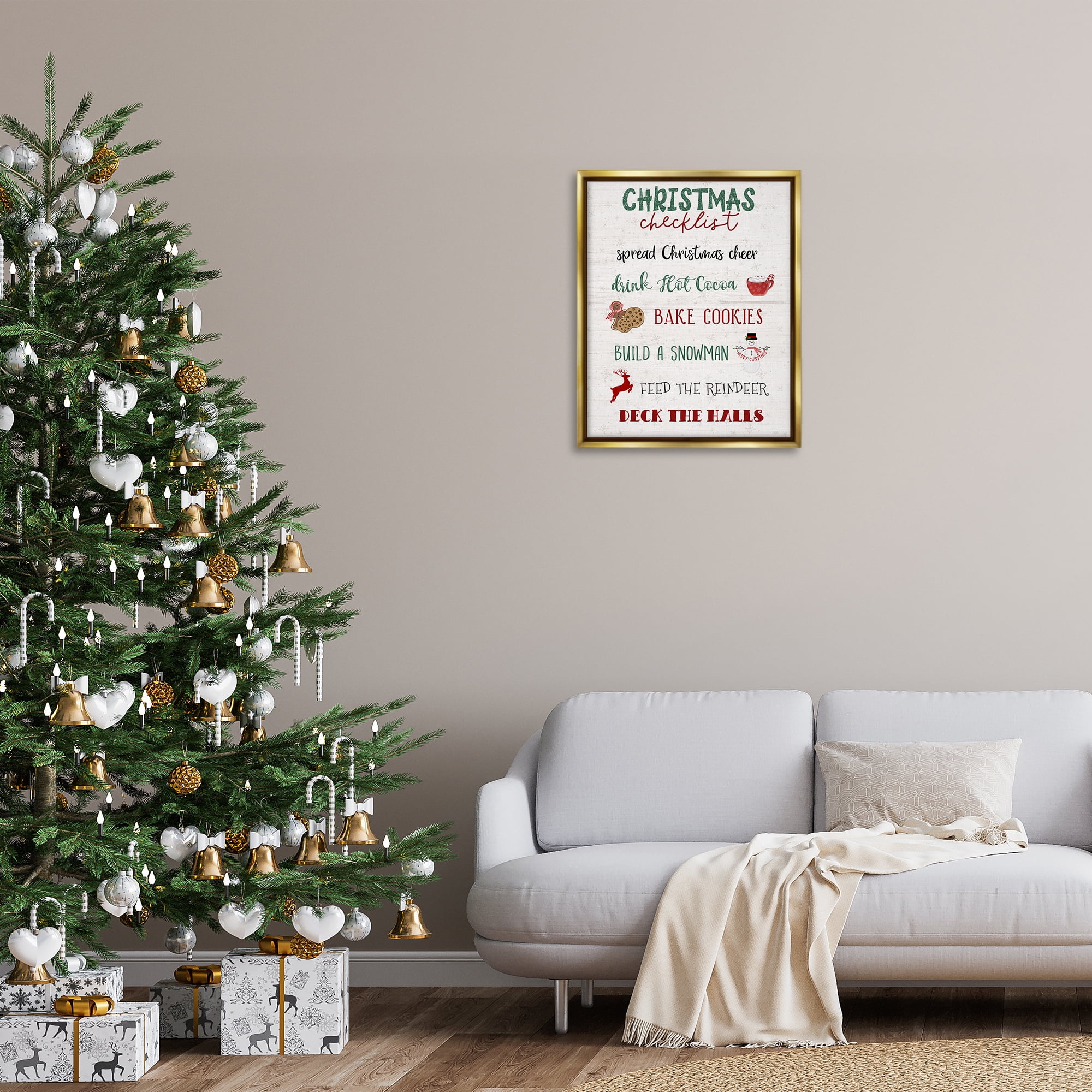 Stupell Industries Rustic Christmas Checklist Holiday Painting Gold Floater Framed Canvas Art Prints Wall Art, 25 x 31