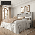 thumbnail image 2 of Frostbloom Queen Size Bed Frame with Advanced Charging Hubs & Storage Shelf, Upholstered Linen Fabric Wingback Headboard, Light Gray, 2 of 9