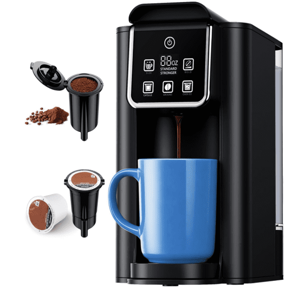 Coffee Maker 2.0, Hot and Iced Coffee Machine for K Cup Pods & Ground Coffee, 6 to 14 oz Brew Sizes, 50 oz Removable Water Tank, Bold Brew Setting, Stainless Steel, Black