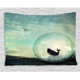 thumbnail image 1 of Whale Decor Tapestry, Environmental Image with a Whale in an Egg near a Oil Tank and Plane Artwork, Wall Hanging for Bedroom Living Room Dorm Decor, 60W X 40L Inches, Multi Colored, by Ambesonne, 1 of 2