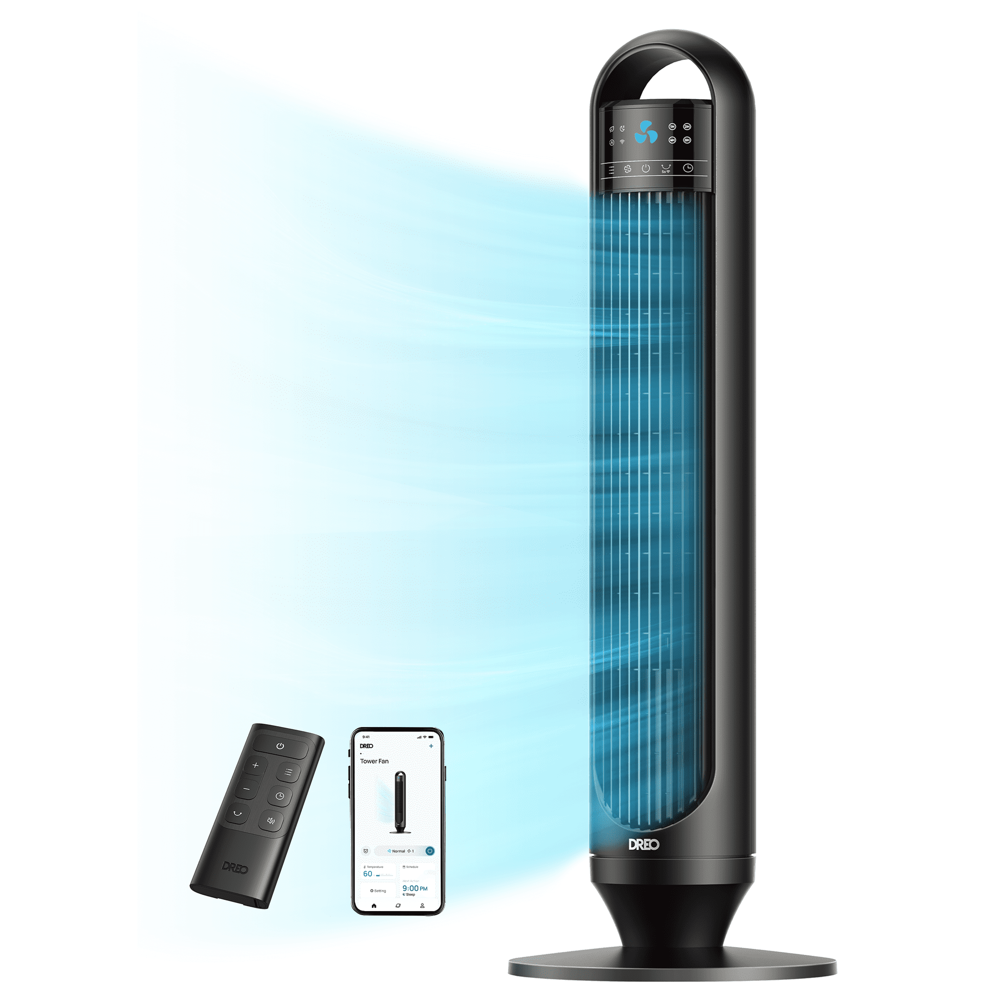 DREO 32-inch Smart Tower Bladeless Fan with Remote, 90° Oscillation, LED Display, Timer