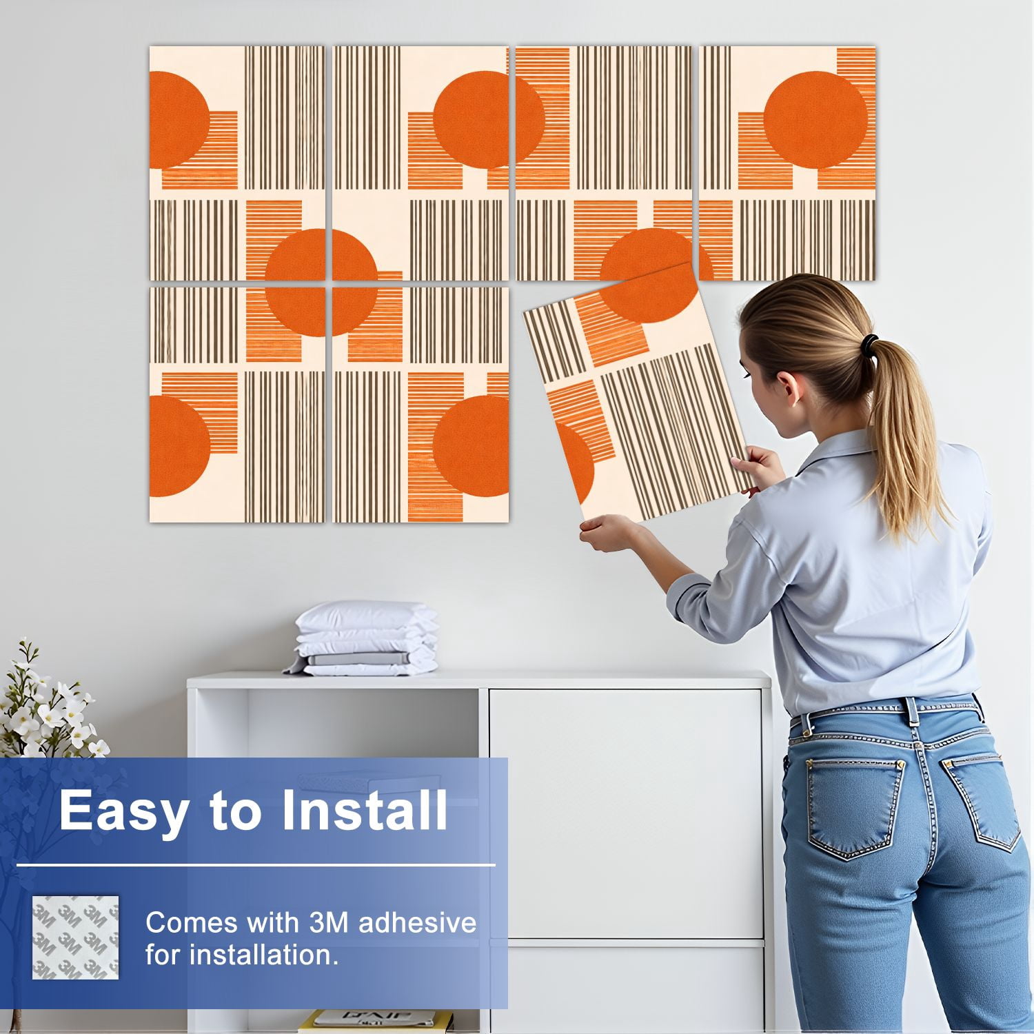 8 Pack Art Acoustic Panels Sound Absorbing contemporary aesthetic shapes geometric elements Creative Decorative Soundproof Wall Panels Self Adhesive for Nursery Game Room Bedroom 48"x32"