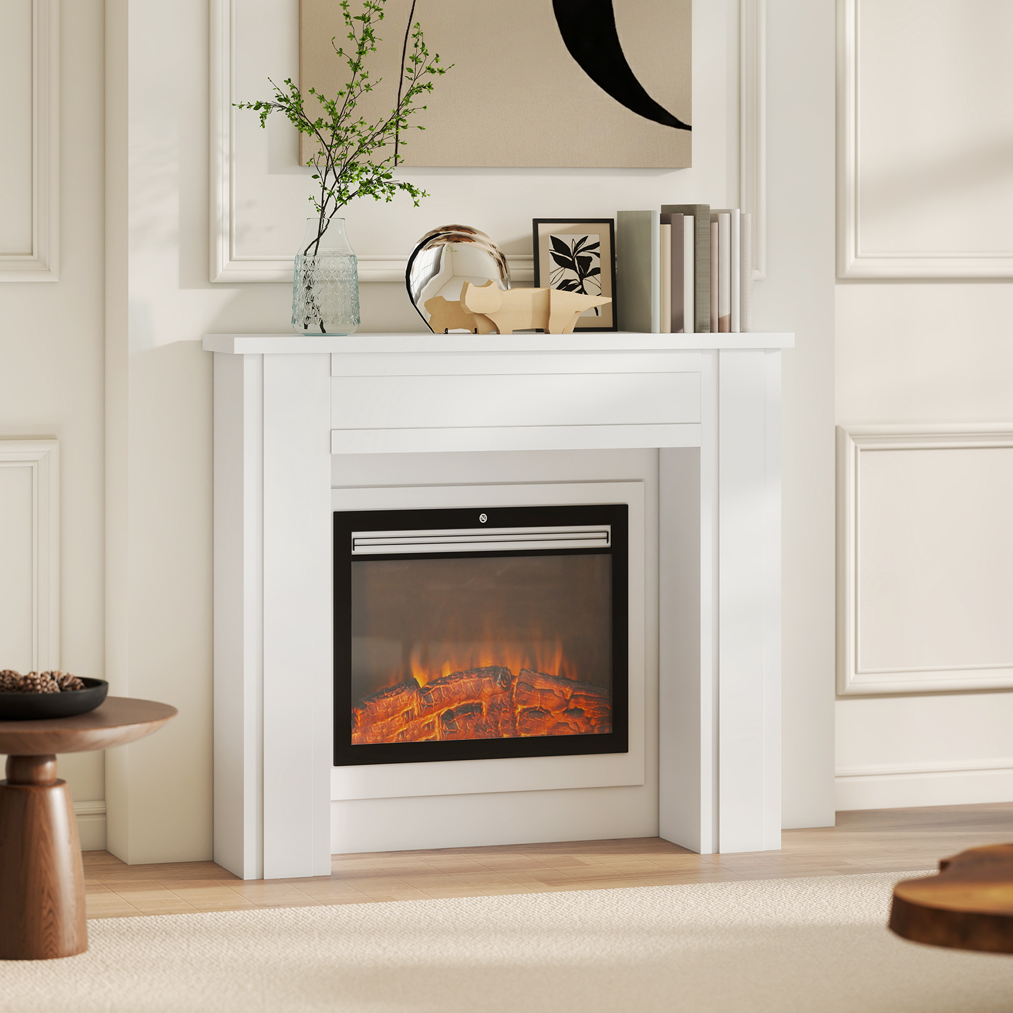 HOMCOM Modern Fireplace Mantel, Freestanding Fireplace Surround for Electric Fireplaces with Leg, 44.7" W x 40" H, White