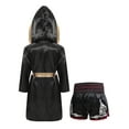 thumbnail image 2 of Rswnyirn Kids Boys Boxing Robes Costume Satin Hooded Boxing Robe with Belt and Muay Thai Shorts Set B Black 6, 2 of 5