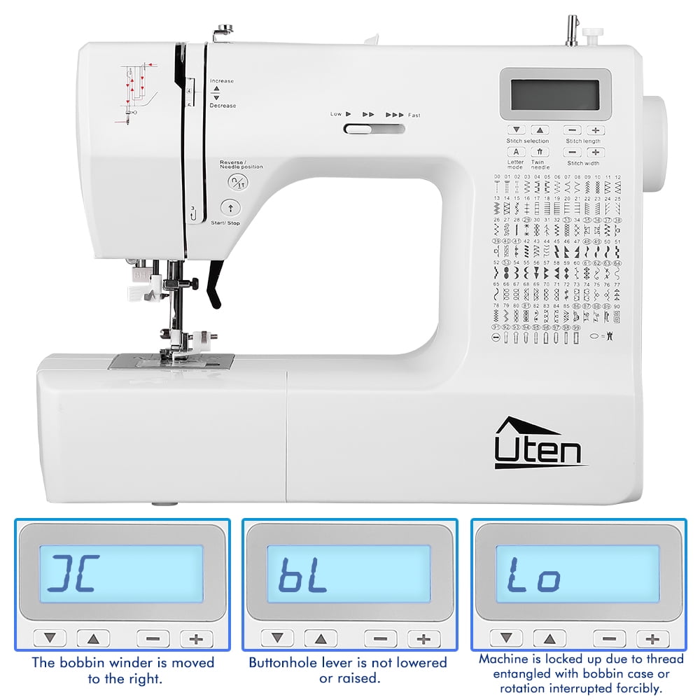 Uten Computerized Sewing Machine with 200 Unique Built-in Stitches, Portable Sewing Machine with LCD Display for Home DIY & Crafting, Includes Free Arm, Foot Pedal, 5 Quick-Change Presser Feet