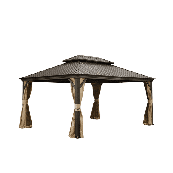 Miekor Furniture 12' x 16' Hardtop Gazebo Outdoor Aluminum Gazebos Grill with Galvanized Steel Double Canopy for Patios Deck Backyard,Curtains&Netting MK4516