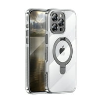 ELEHOLD For iPhone 16 Pro Magnetic Ring Stand Case Slim Transparent Full Protection Cover, MagSafe Compatible, None-Yellowing, Lens All-inclusive, No Slip, Gray