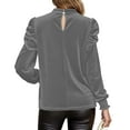 thumbnail image 4 of Velvet Mock Neck Shirts for Women Front Cutout Puff Long Sleeve Tops Vintage Solid Elegant Blouse Top Lightweight Slim-Fit Pullover Business Casual Outfits Fall Spring Clothes Gray XXL, 4 of 8