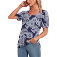 thumbnail image 4 of DreamFish Womens Summer Tops Casual Tunic Square Neck Puff Sleeve Tops Floral Printed Blouse, 4 of 6