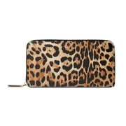 Daisy Rose Women's Zip Around Wallet, RFID Blocking, PU Vegan Leather, Leopard