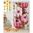 thumbnail image 2 of Fall Shower Curtain Pink Pumpkin Bathroom Curtains with Hooks, Waterproof Fabric Autumn Maple Leaves Beige Thanksgiving Bath Shower Curtains Set for Bathroom Bathtubs Decor 36x72 Inch, 2 of 7