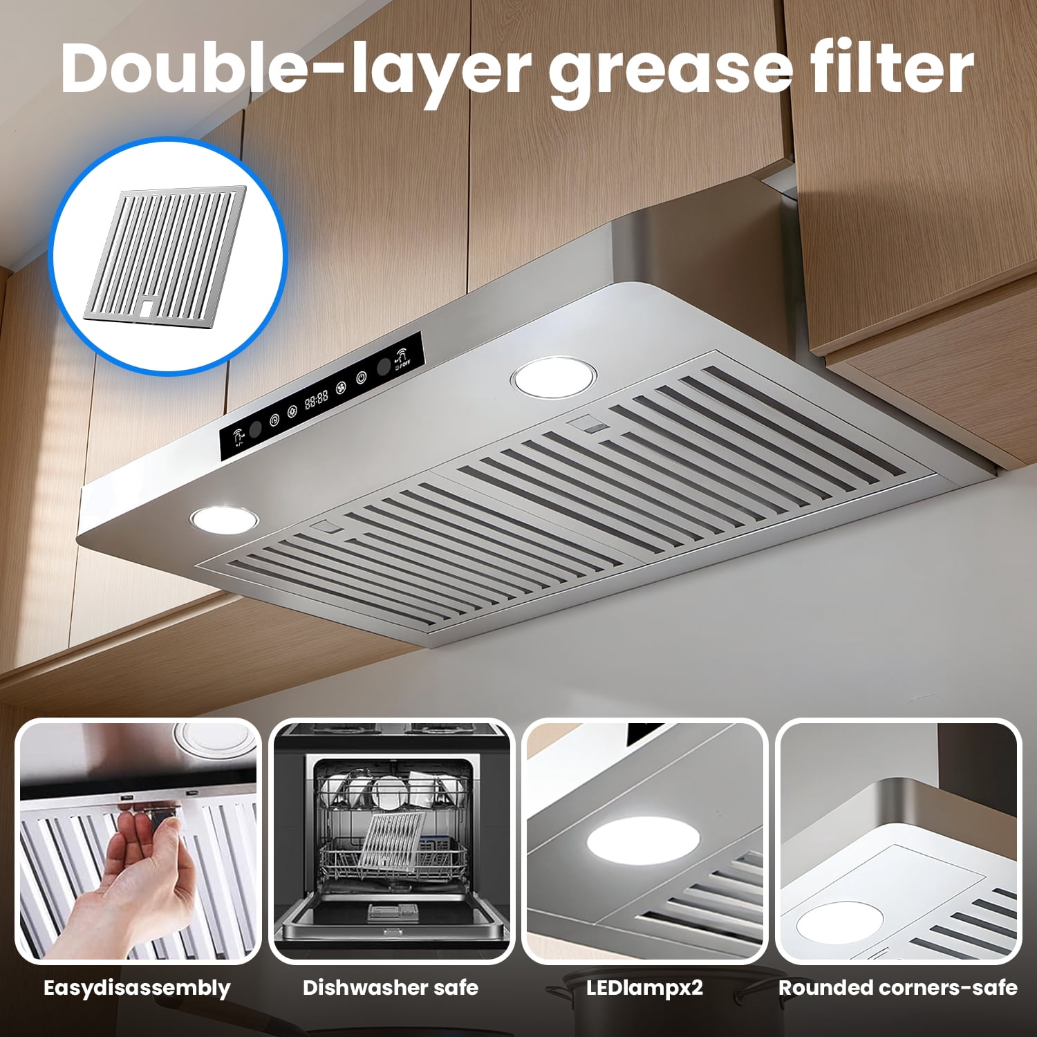ICYBER BOOM 30 Inch Under Cabinet Range Hood, 750 CFM Max Airflow Stainless Steel Kitchen Vent Hood, Gesture & Remote Control, 3 Speeds, 3-Min Delay, 65 dB, LED Lamp