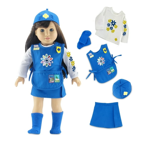 Emily Rose 18 Inch Doll Clothes Officially Licensed Daisy Girl Scout 5-Piece Doll Outfit with Tunic and Embroidered Patches | Doll Not Included