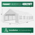 thumbnail image 6 of Dateyes 40*20FT Party Tent,Heavy Duty Outdoor Awning Tent,with Removable Sidewalls, Commercial Wedding Big Tent,Carport, BBQ,UV 50+, Waterproof, White, 6 of 9