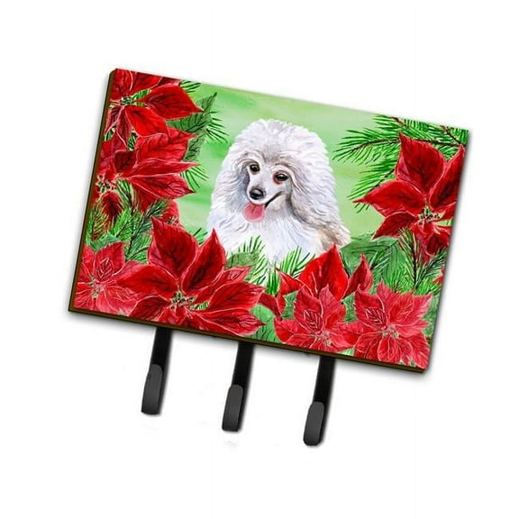 Medium White Poodle Poinsettas Leash or Key Holder