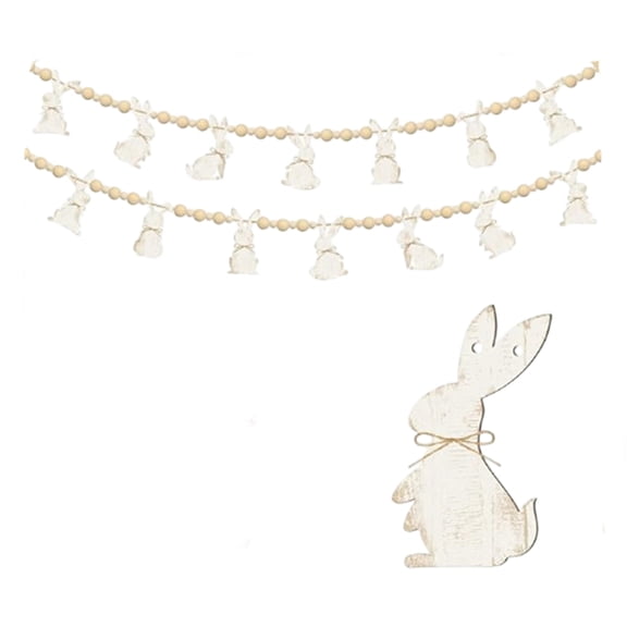 Easter Decor Easter Bunny Garland Banner With Polka Dot Rabbit Cutouts And Decorative Beads For Spring Party Home Decor Beige