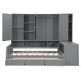 thumbnail image 5 of Twin Size Wood Daybed with Desk and Wardrobe, Corner Bed Frame with Storage Drawers and Bookshelf for Small Bedrooms, Teens and Adults, Gray, 5 of 9