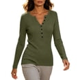 thumbnail image 5 of MYAOYINo Boundaries Womens Slim Fit Long Sleeve Tops Button Down V Neck Ribbed Tee Shirt, 5 of 8
