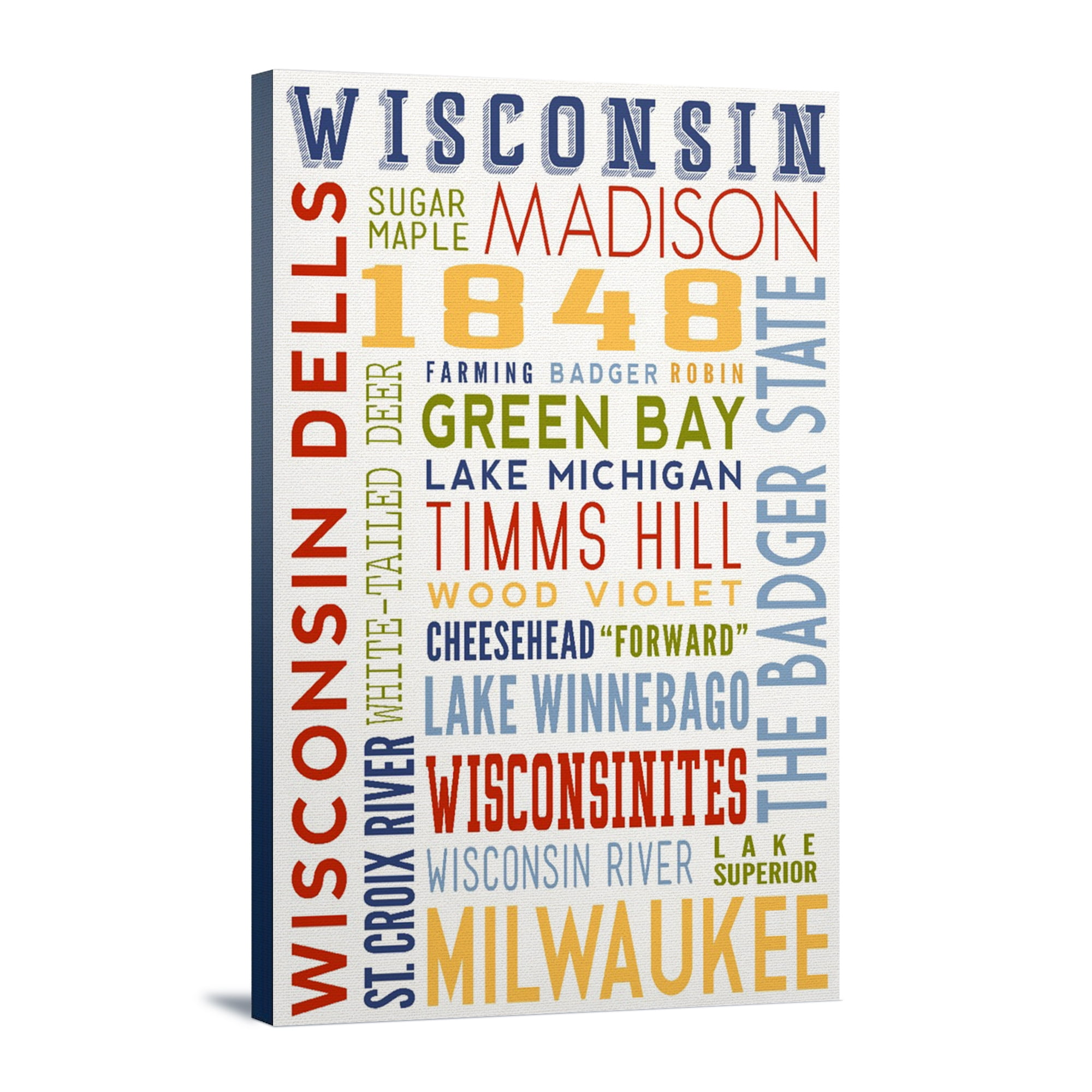 Wisconsin Dells, Wisconsin, Typography, (12x18 Wrapped Canvas, Wall