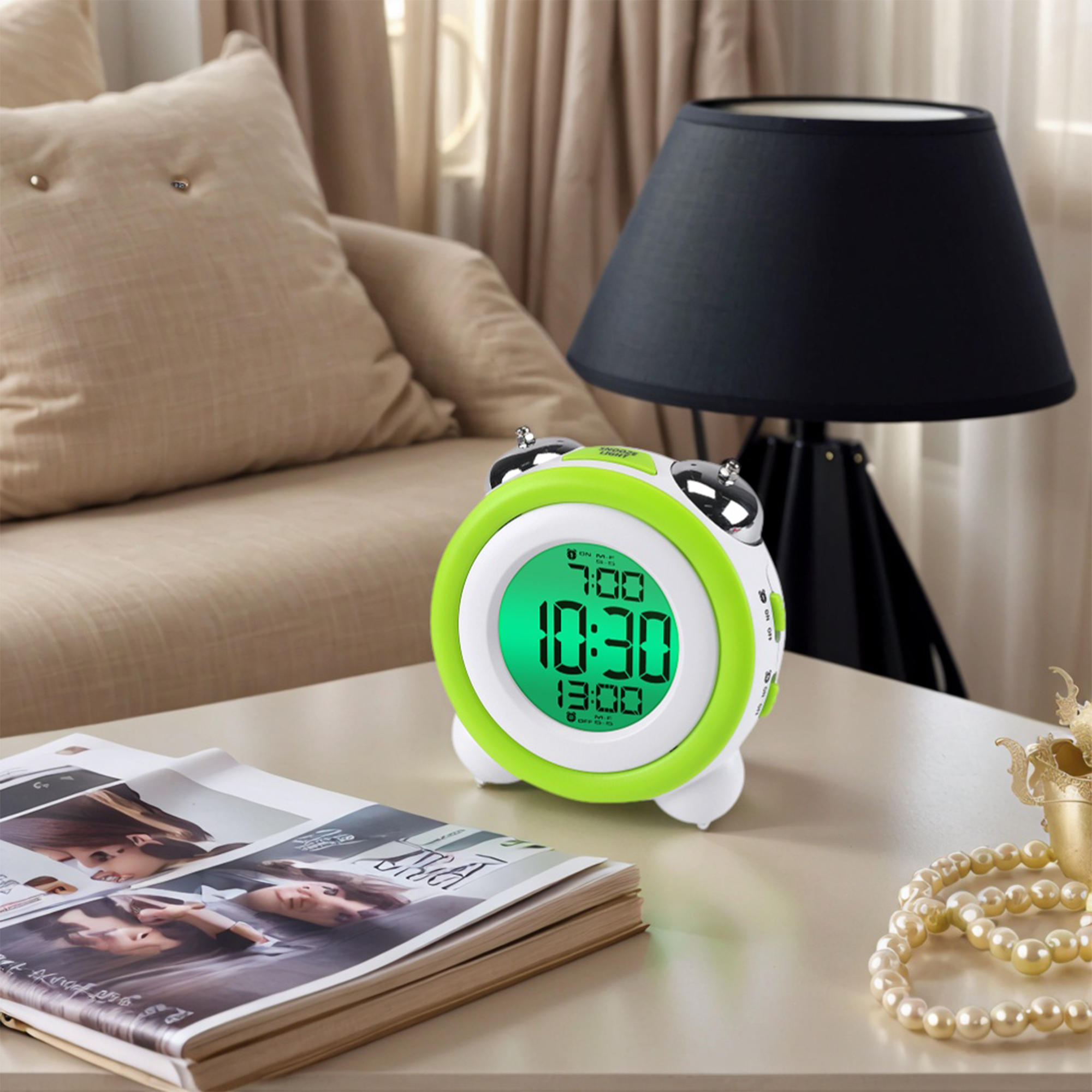 Unique Bargains Backlight Design Loud Alarm Clock Light Green 4.3"L x 2.4"W x 4.3"H