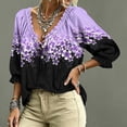 thumbnail image 4 of Women 3/4 Sleeve V-Neck Polka Dot Lace Up Blouse Casual V Neck Pleated Top Boho Floral Blouses Ruffle Trim Casual Loose Flowy Dressy Shirts, 4 of 5