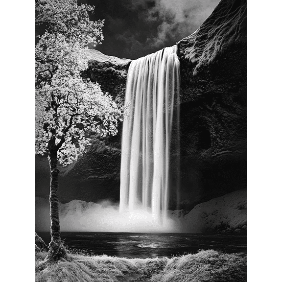 Black and White Waterfall Scenery Decorative Painting/Canvas Art， Perfect for Living Room， Bedroom， Office， Dining Room， Study， Hallway， Kitchen， Apartment， and Gallery Wall Decor.